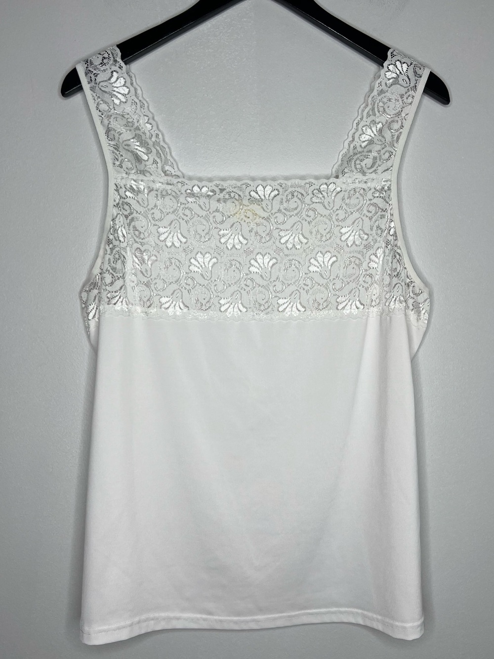 Cinema Etoile Plus Size White Lace Trim Tank Top Square Neck Stretch Cami XL